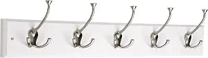 Liberty Hardware 129848 Wall Mounted Coat Rack with 5 Decorative Hooks, 27-Inch, Satin Nickel and White