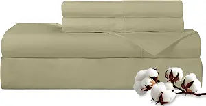 ROYALE LINENS 300 Thread Count 100% Long Staple Combed Cotton Sheet Set - 4 Piece Queen Bed Sheets - 1 Fitted, 1 Flat & 2 Pillow Cases - Soft Cool & Crisp Sheet Set (Queen, Sage Green)