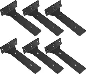 Floating Shelf Brackets, 10 inch Heavy Duty Industrial Fancy Shelf Bracket, Black Metal L Brackets for Shelves Support DIY with Hardware(6 Pack)
