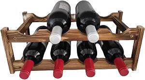 8-Bottle Wood Wine Rack - 2-Tier Countertop Wine Bottle Holder for Kitchen, Bar, Pantry, Dining Room | Small Freestanding Stackable Liquor Storage Organizer, Carbonized Pine