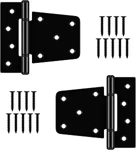 3-1/2 Inch Heavy Duty Gate Hinges, Black Iron Barn Door Hinges, Gate Strap Hinge with Extra-Long Screws, T Hinges for Wooden Fences Yard Gate Shed Barn Door, 2 Pack