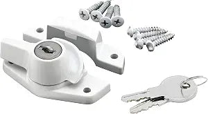 Prime-Line U 9928 Keyed Sash Lock Security Lock Only Unlocks with Key for Aluminum, Vinyl or Wood Double-Hung Windows 2" Hole Centers Heavy-Duty Zinc Diecast, White (Single Pack)