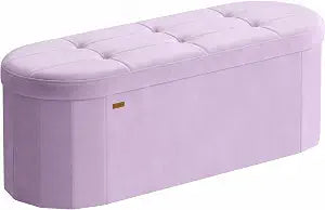 SONGMICS Folding Ottoman with Storage, Oval Bench, Velvet Fabric
