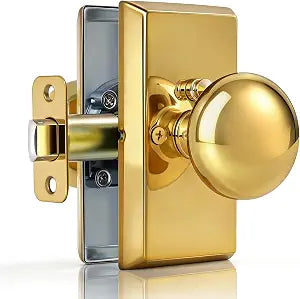 Polished Brass Gold Privacy Modern Vintage Door Knobs Interior with Lock