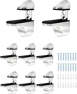 QWORK Adjustable Zinc Alloy Glass Shelf Brackets 8 Pack Stable Support for Bathroom, Kitchen & Display Shelving
