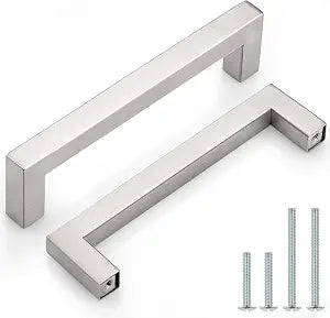 Probrico (10 Pack) 5 inch Holes Centers Square Kitchen Cabinet Handles Stainless Steel Cabinet Drawer Handles Brushed Nickel Euro Bar Pulls 5-1/2 inch Total Length