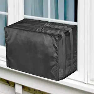 Window Air Conditioner Cover Outdoor, TRELC Air Conditioner Defender Winter AC Window Unit Cover with Adjustable Straps, Bottom Covered (Black, 25.98 x 24.8 x 18.5 inch)