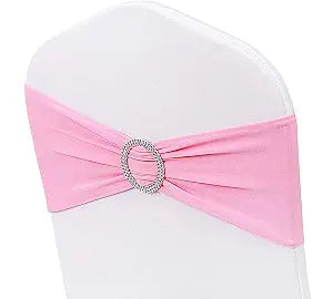 Albassa Chair Sashes Spandex Stretch Chair Bows with Buckle Slider for Wedding Party Decorations (Pink, 25PCS)