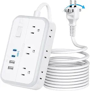 NTONPOWER Extension Cord 15 FT, 1875W Two Prong to Three Prong Outlet Adapter, Power Strip, Rotating Plug 2 Prong Extension Cord with 4 USB Ports(2 USB C), for Old House