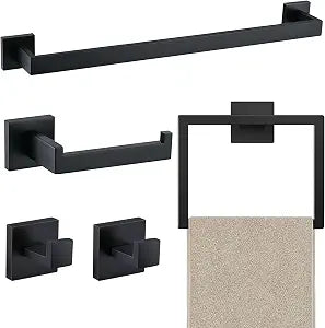JOPOFI 5 Piece Towel Bar Set - 23.6Inch Bathroom Towel Holder - Matte Black