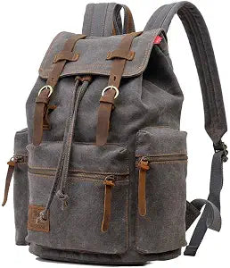 Vintage Canvas Backpack with Leather Trim,Laptop Padded Sleeve Fits 12"-17"