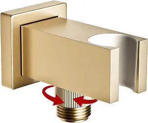 Bathroom Brass Square Wall Mount Handheld Shower Head Holder Water Supply Elbows with On/Off Flow Control Bracket, Brushed Gold