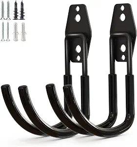 GeeWatom Garage Storage Utility HooksGarage Garden Tool OrganizerSteel Wall Mount Hooks, Large Garden U Hooks 2 Pack (Type-2-Black)