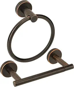 Oil Rubbed Bronze Toilet Paper Holder, Stainless Steel Towel Ring, Double Post Pivoting Toilet Paper Holder and Hand Towel Holder for Bathroom, Bathroom Hardware Accessories Set Brushed Bronze