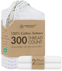 Threadmill 300 Thread Count Cotton Standard Pillowcases, Sateen, White