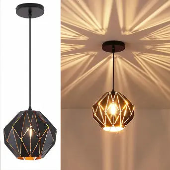 baunoisk Pendant Light Industrial Vintage Pendant Lamp Retro Farmhouse Ceiling Hanging Light Fixture Black Metal Creative Geometric Diamond Shade Pendant Lighting for Kitchen Island