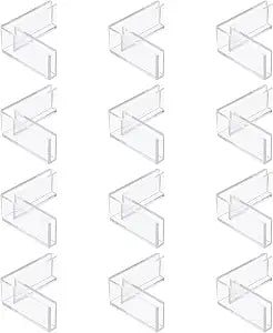 uxcell 12Pcs Plastic Glass Connector, Suitable for 3mm Thick l Shaped Glass to Glass Clamp, Fixing Bracket Rimless Clip Holder for Aquarium Fish Tank Display Shelves, Transparent