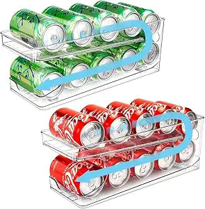 2 Packs FIFO Rolling Soda Can Organizer for Fridge, Holds 20 Cans