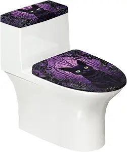 Purple Cats Toilet Seat Covers For Bathroom Polyester Fabric Soft Breathable Toilet Lid Cover Toilet Tank Cover Polyester Fabric Universal For Most Toilet Bowl Lids