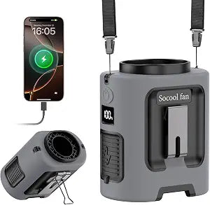 Socool Portable Waist Fan Clip on Wearable Belt 5000mAh Rechargeable Personal Fans, 25H Shirt Fan Cooling, 4 Speeds 13000RPM Battery Operated, Neck Fan Hanging for Outdoor Camping Travel Jobsite