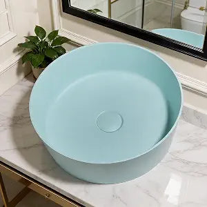 13 Inch Blue Bathroom Vessel Sink Round Above Counter