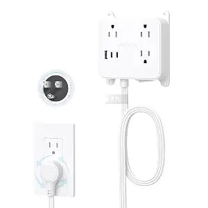 TROND 360 Rotating Plug Flat Power Strip, 3FT Short Extension Cord with USB