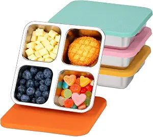 4 Pack Stainless Steel Snack Containers with Lids, Lunchable 4 Compartment