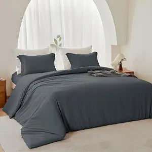 MIOTO Oversized King Duvet Cover 120x98-3 Pieces Prewashed Extra Soft Bedding Set, Includes 1 Duvet Cover with Zipper Closure & 2 Pillow Shams(120x98, Grey)