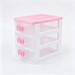 Cute Pink Desktop Organizer with 3 Drawers Small Plastic Storage Box for Jewelry, Makeup, and Office Supplies Compact Vanity Organizer for Teen Girls Room Decor (Pink 3 Layers)