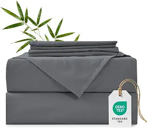MCO 4 Piece Cooling & Breathable Full Size Sheets Set, Rayon Derived from Bamboo, 16" Deep Pocket, Hotel Luxury Soft Silky Full Bedding Set for Hot Sleepers- Charcoal Gray
