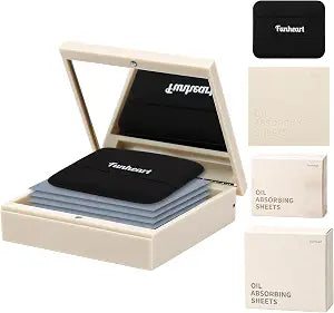 Oil Blotting Sheets for Face 300Ct (150+150 Refill) with Mirror & Case, Oil Absorbing Sheets for Face, Natural Blotting Papers for Oily Skin, Makeup-Friendly Matte Finish