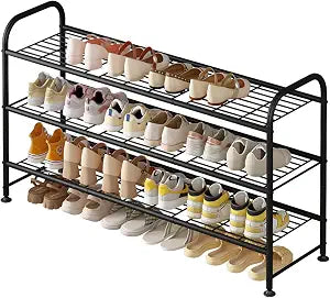 LINZINAR 3 Tier Long Shoe Rack for Closet Metal Shoe Organizer for Entryway