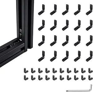 20 Sets Black 2020 Series Aluminum Extrusion Inside Corner Bracket Kit, L-Shape Joint Connectors with Screws & Wrench for T-Slot 6mm V Slot 2020/2040 Extruded Aluminum Profiles