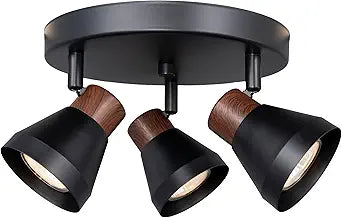 3-Light Modern Track Lighting Kit Black Faux Wood Accent,Adjustable GU10 Flush Mount Ceiling Fixture Pivot Multi-Directional Round Spotlight for Kitchen Bedroom Living Room Home Improvement