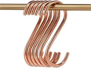 8 Pieces Copper S Hook Rose Gold Brass S Hooks for Hanging Pot Rack Pan 3.7In Heavy Duty Kitchen Garden Shower Purpose Storage Hooks Hangers(for 0.94" Rod)