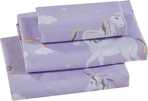 Linen Plus Sheet Set Kids/Teens Unicorn Bird Star Flower Cloud Lilac Purple Pink Yellow White New # Lilac Unicorn (Full)