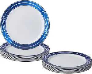 SILVER SPOONS Elegant Disposable Plates For Party - (10 Pc) Heavy Duty Disposable Dinner Set 10.25, Fine Dining Plastic Dishes For Elegant China Look, Great Upscale Celebrations & Events, Blue