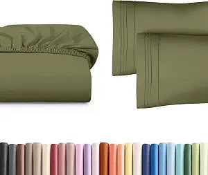 King Size Fitted Bed Sheet + 2 Pillowcases Bundle - Hotel Luxury Single Fitted Bottom Sheet Only - Fits Mattress w/ Deep Pockets Between 8 to 16 inches - Soft, Breathable & Wrinkle Free - Sage Green