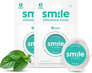 Smile Expanding Floss, Non Toxic Premium Woven Waxed Dental Floss, Natural Mint, Soft on Teeth & Gums, Expands to Grip Plaque, PTFE & PFAS Free, Cruelty Free (2-Pack, 30 Yards Each)
