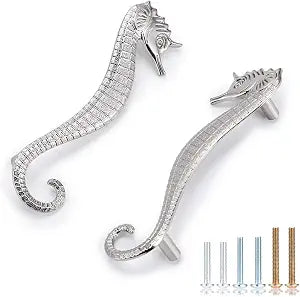 JUXYES 3.75 Inches Coastal Seahorse Handle Pulls for Cabinets and Drawer