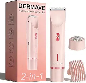 Bikini Shaver - Cordless Electric Wet & Dry Dual-Head Shaver, Washable, Ceramic Blades, USB Rechargeable, Travel Portable Design (Pink)