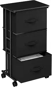 DUMOS Fabric Dresser 3 Drawer Storage Chest, Rolling Storage Tower, Black