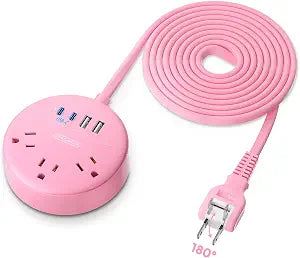 Pink 2 Prong Power Strip with USB C, NTONPOWER Pink Extension Cord 10 FT, 2 Prong to 3 Prong Outlet Adapter, 180 Rotatable Plug, 3 Outlets 4 USB Ports, Non-Grounded Outlets for Vanity Desk, Travel