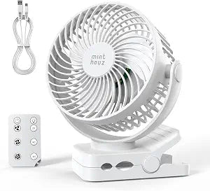 Minthouz Clip on Fan, 12000mAh Battery, with Remote Control, Quiet, White