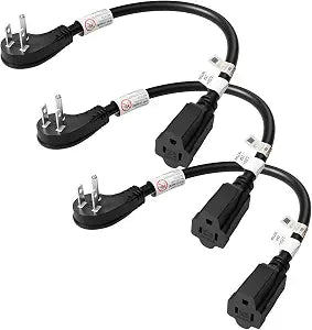 FIRMERST 1875W Flat Plug 1 Foot Extension Cord 14 AWG 15A Black, 3 Packs