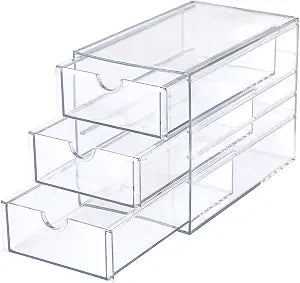 Hipiwe 3 Drawers Acrylic Drawer Organizer 3-Tier Clear Desktop Organizer