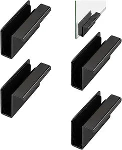 Glass Finger Edge Pull, 4Pcs Cabinet Finger Pull Handle Glass Door Clips Cabinet Latch Clamp Concealed Handle for Display Glasscase Door (Black)