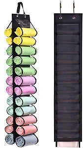 Legging Storage Bag Storage Hanger Can Holds 24 Leggings or Shirts Jeans Compartment Storage Hanger, Foldable Leggings Organizer Clothes Portable Closets Roll Holder (Black)