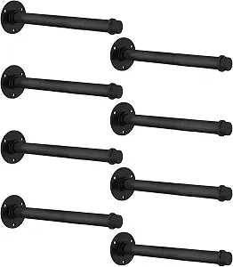 Industrial Pipe Shelf Brackets for 10 Inches Board, Heavy Duty Wall Mounted Metal Shelving Brackets for DIY Floating Shelves (8 Pack)