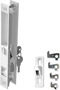 Sliding Glass Door Handle Set | 65/8 HoleCenter, FlushMount Hook Style, NonHanded, Fits 11 1/8 Thick Doors Keyed (White)